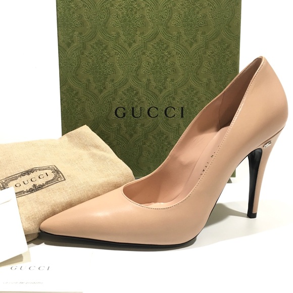 GUCCI GG STILETTOS LEATHER PUMPS -NUDE ROSE -WOMEN’S US 8.5 -NEW - Picture 2 of 11